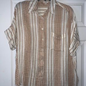 orange and white stripe button down blouse